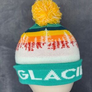 Locale Outdoor Glacier Beanie Hat Unisex OS Teal Striped Pom Pom Knit Winter Cap